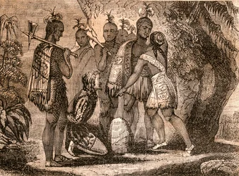 Pocahontas i förbön för Smiths liv 1607, illustration från "Tales of Travellers" eller "A View from the World", publicerad 1838